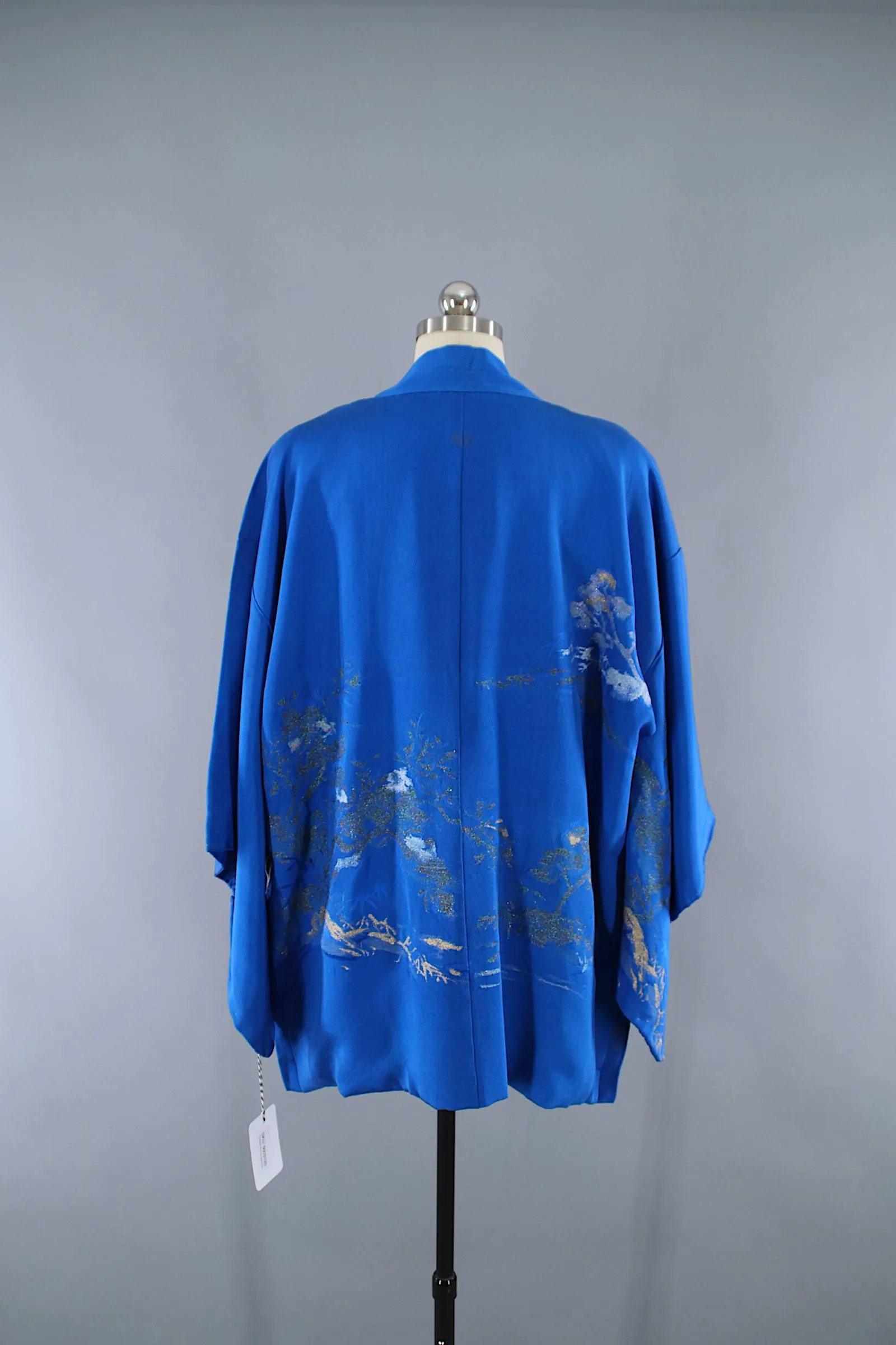 1950s Vintage Silk Haori Kimono Jacket Cardigan / Blue Urushi Embroidery