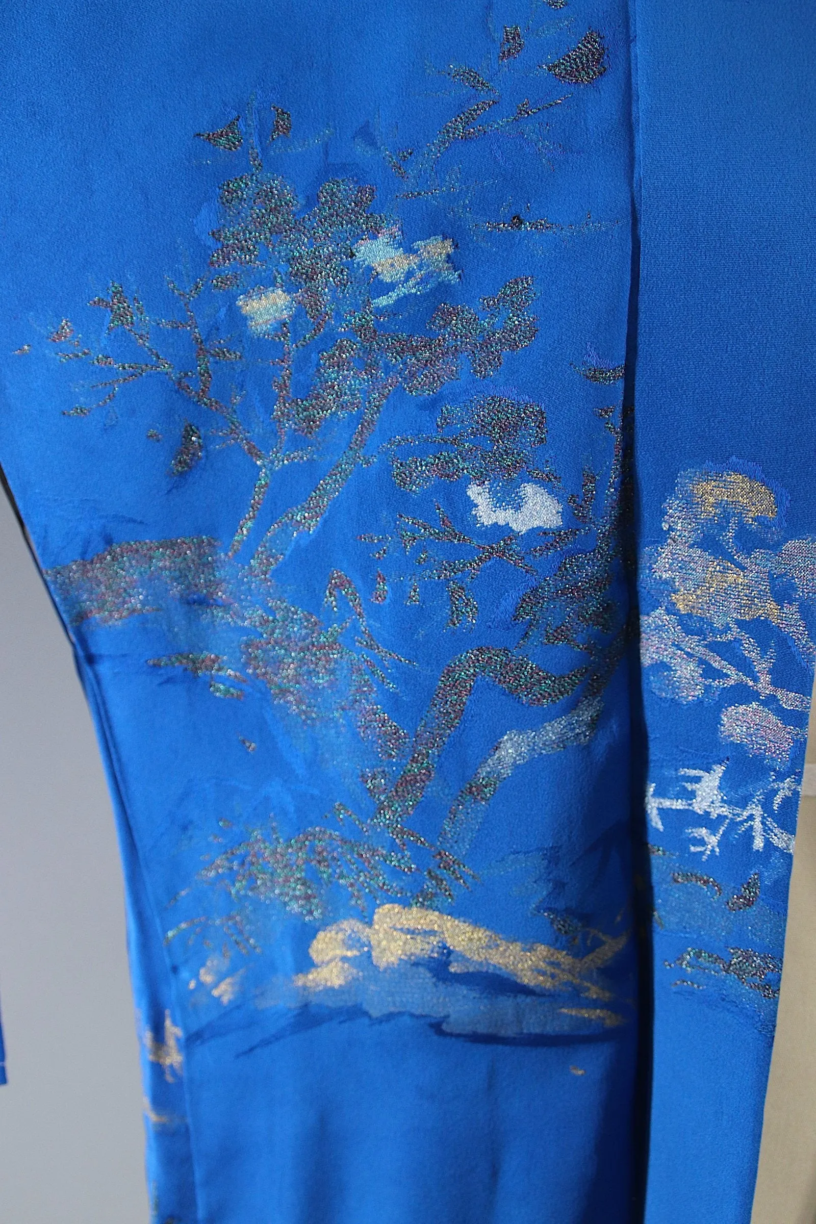 1950s Vintage Silk Haori Kimono Jacket Cardigan / Blue Urushi Embroidery