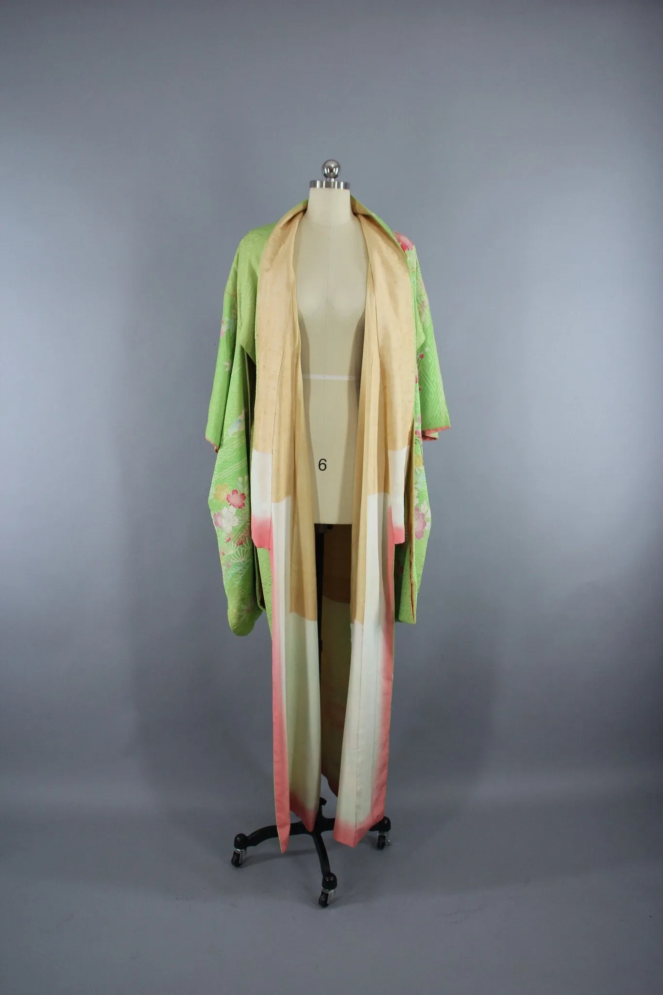 1960s Vintage Silk Kimono Robe Furisode / Embroidered Butterflies