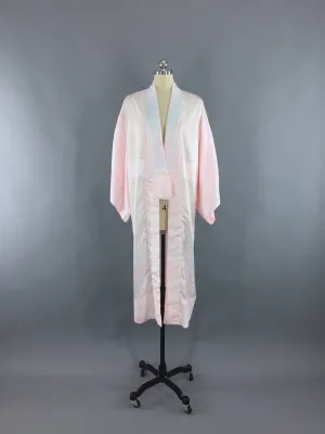 1970s Vintage Kimono Robe / Pale Pink Satin