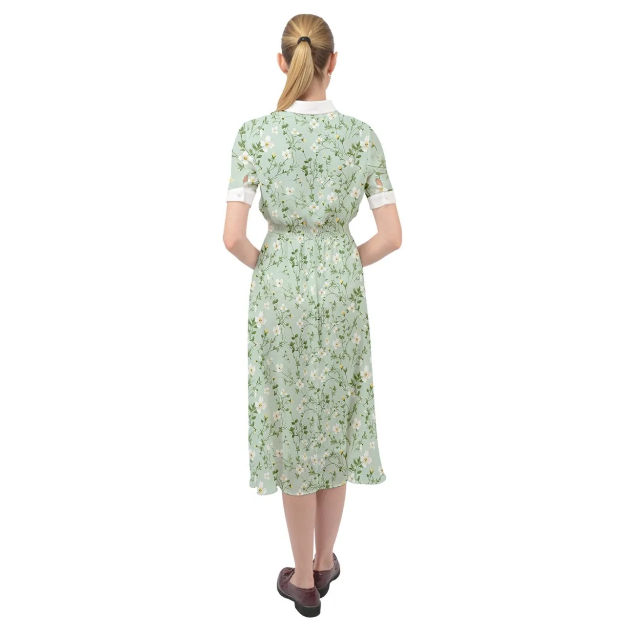 40s Dress Style, Mint Green Dress, Floral Dress, Green Floral Midi Dress, Romantic Dress, Spring Summer Dress, Green Aline Dress