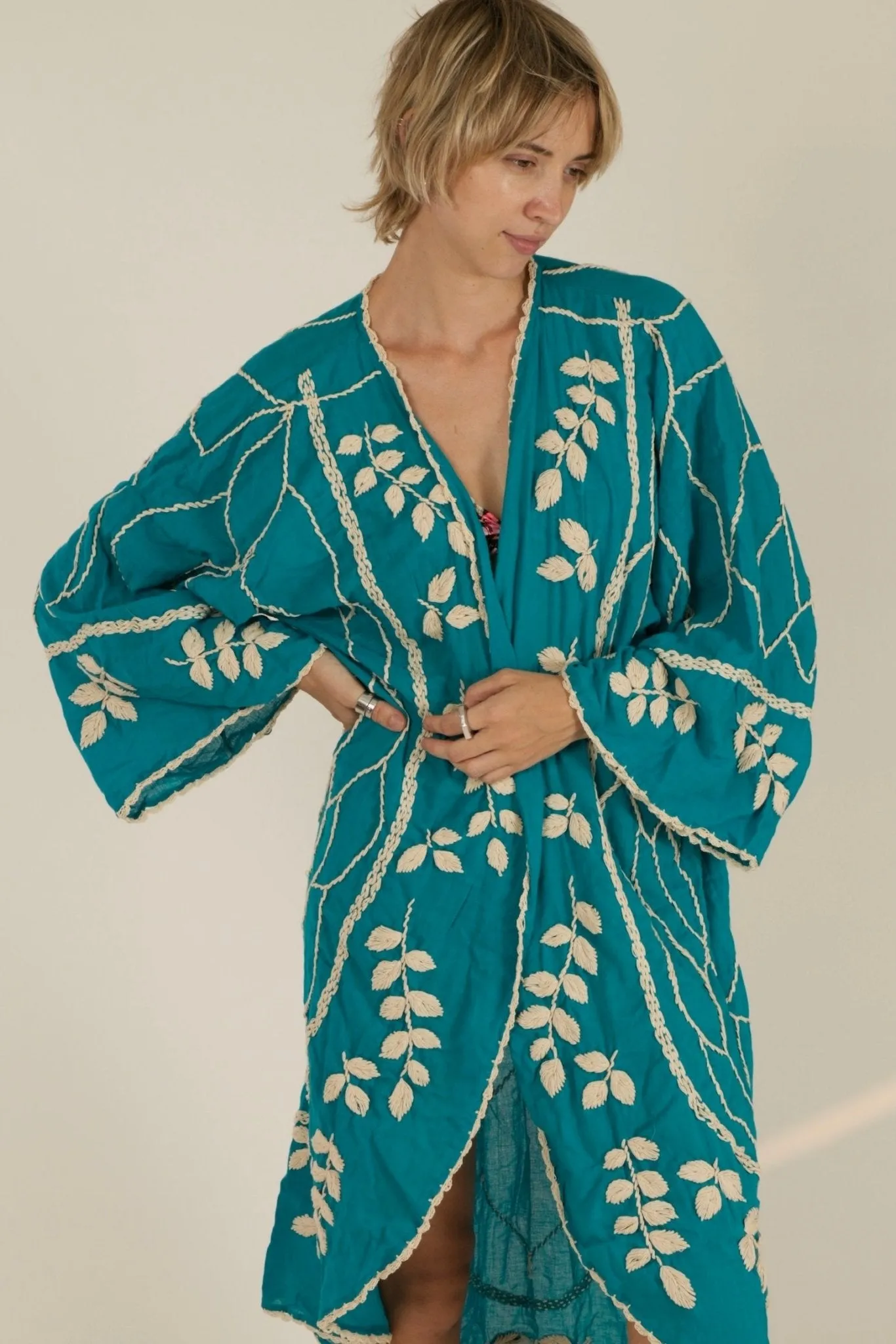 ACHELOUS OCEAN EMBROIDERED KIMONO