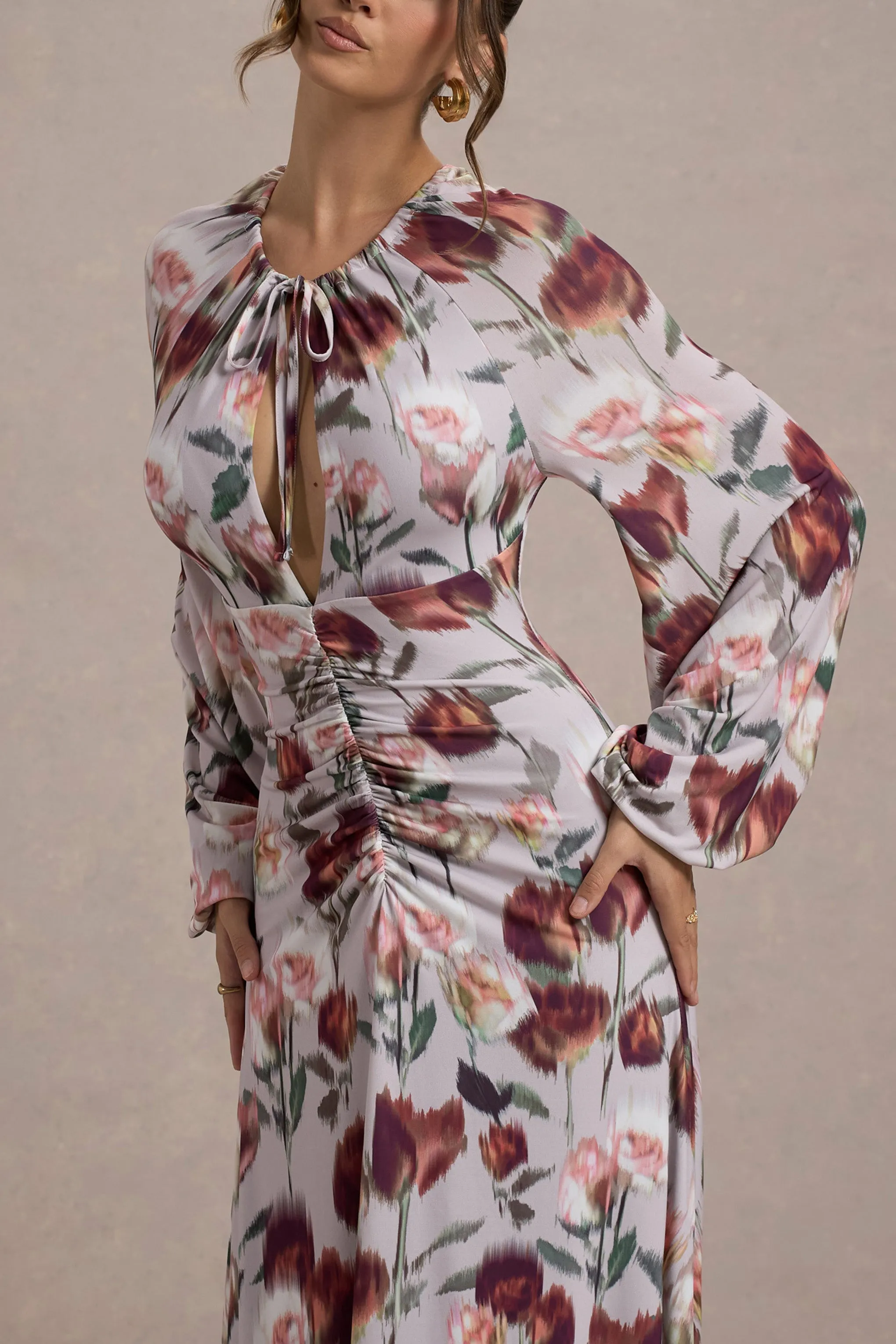 Althena | Cream Floral Print Balloon-Sleeve Maxi Dress