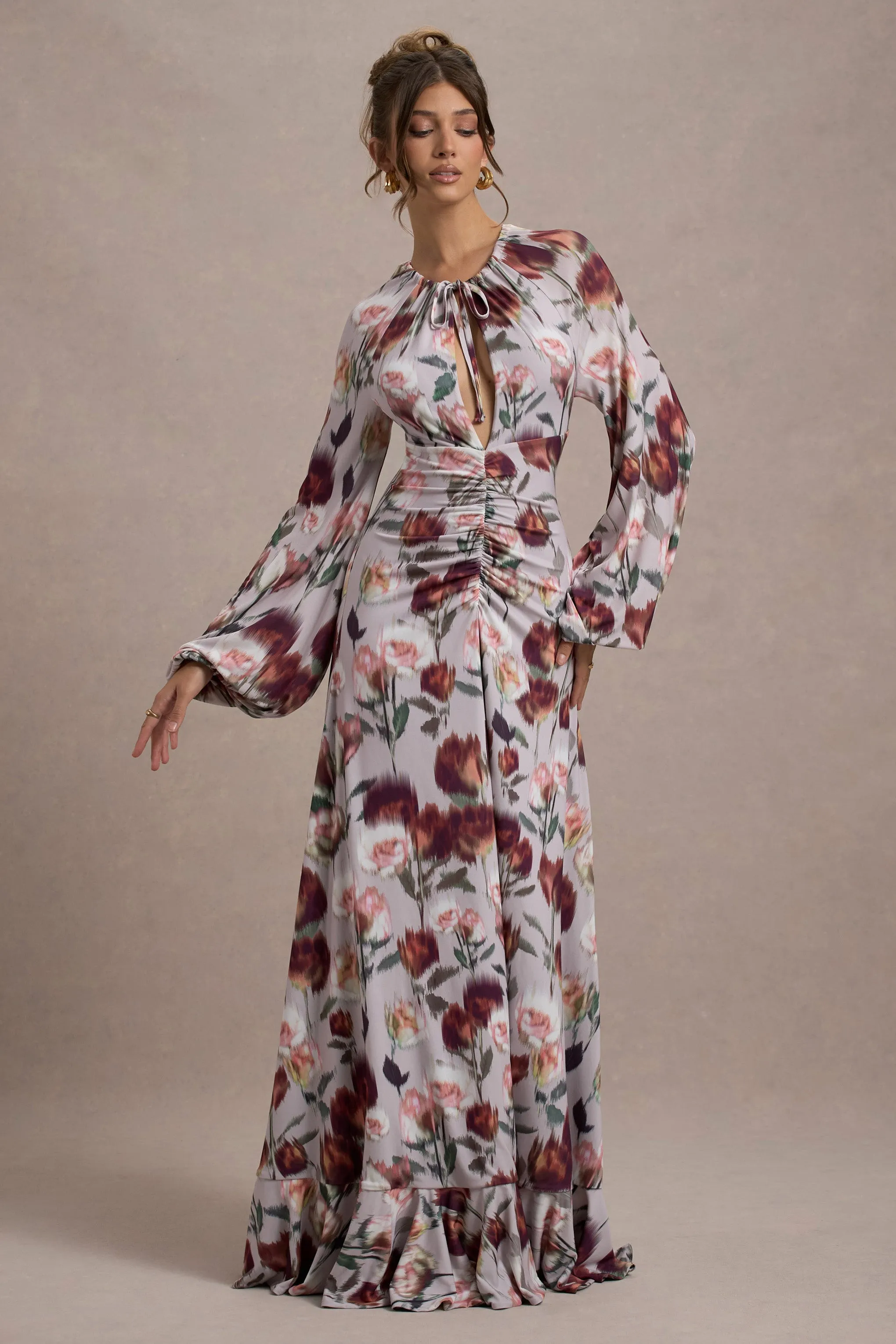 Althena | Cream Floral Print Balloon-Sleeve Maxi Dress