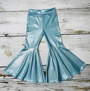 Aqua metallic leather bell bottoms DLH1119-3