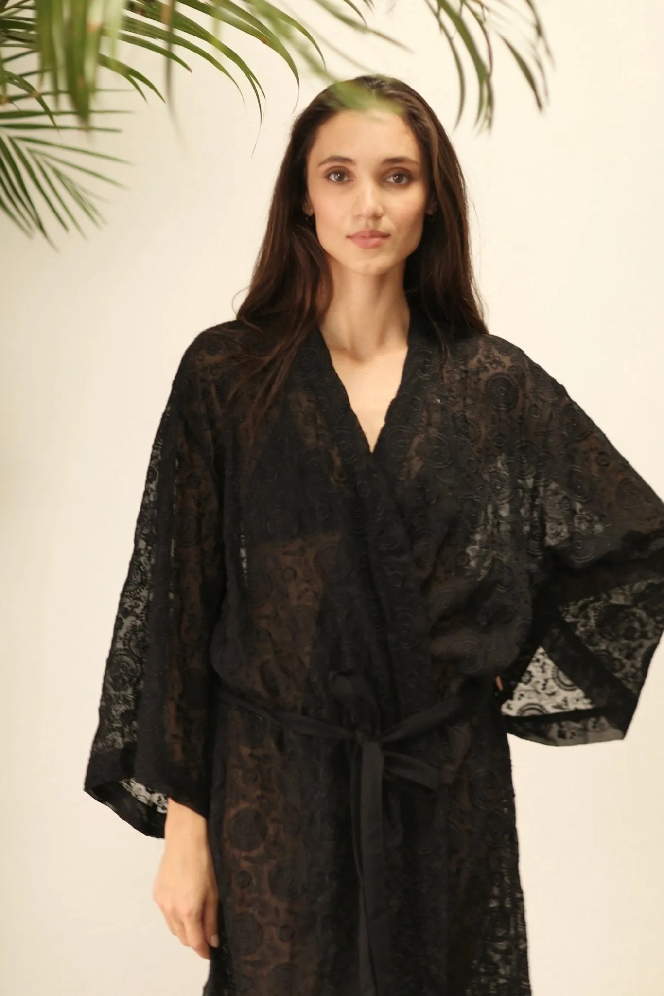 ARTEMIS BLACK CHIFFON SILK KIMONO