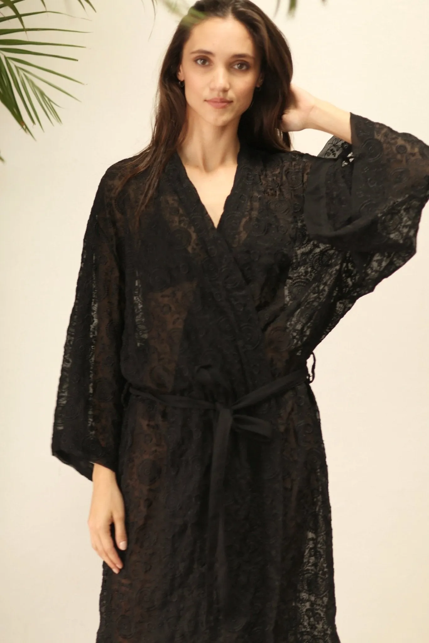 ARTEMIS BLACK CHIFFON SILK KIMONO