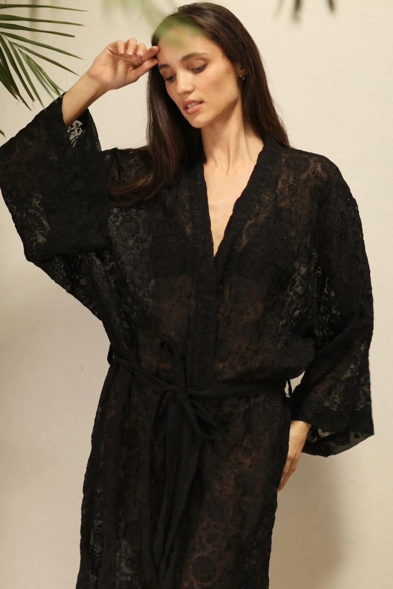 ARTEMIS BLACK CHIFFON SILK KIMONO