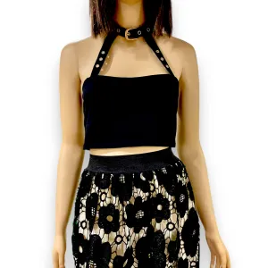 Black Cut Out Buckle Collar Crop Top