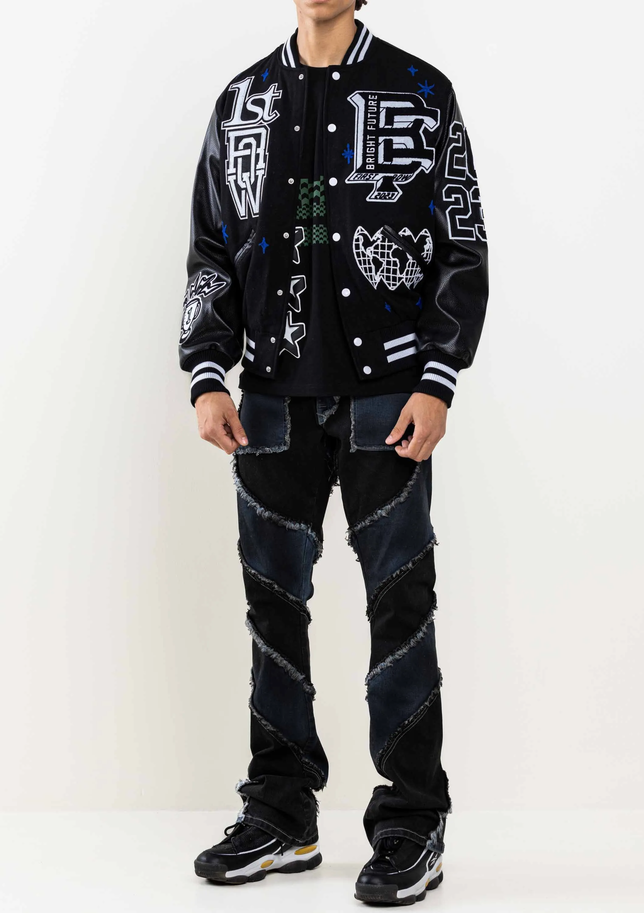 Black Mono Bright Future Varsity Jacket