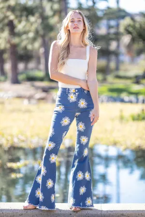 Blue Boho Daisy Flare Denim