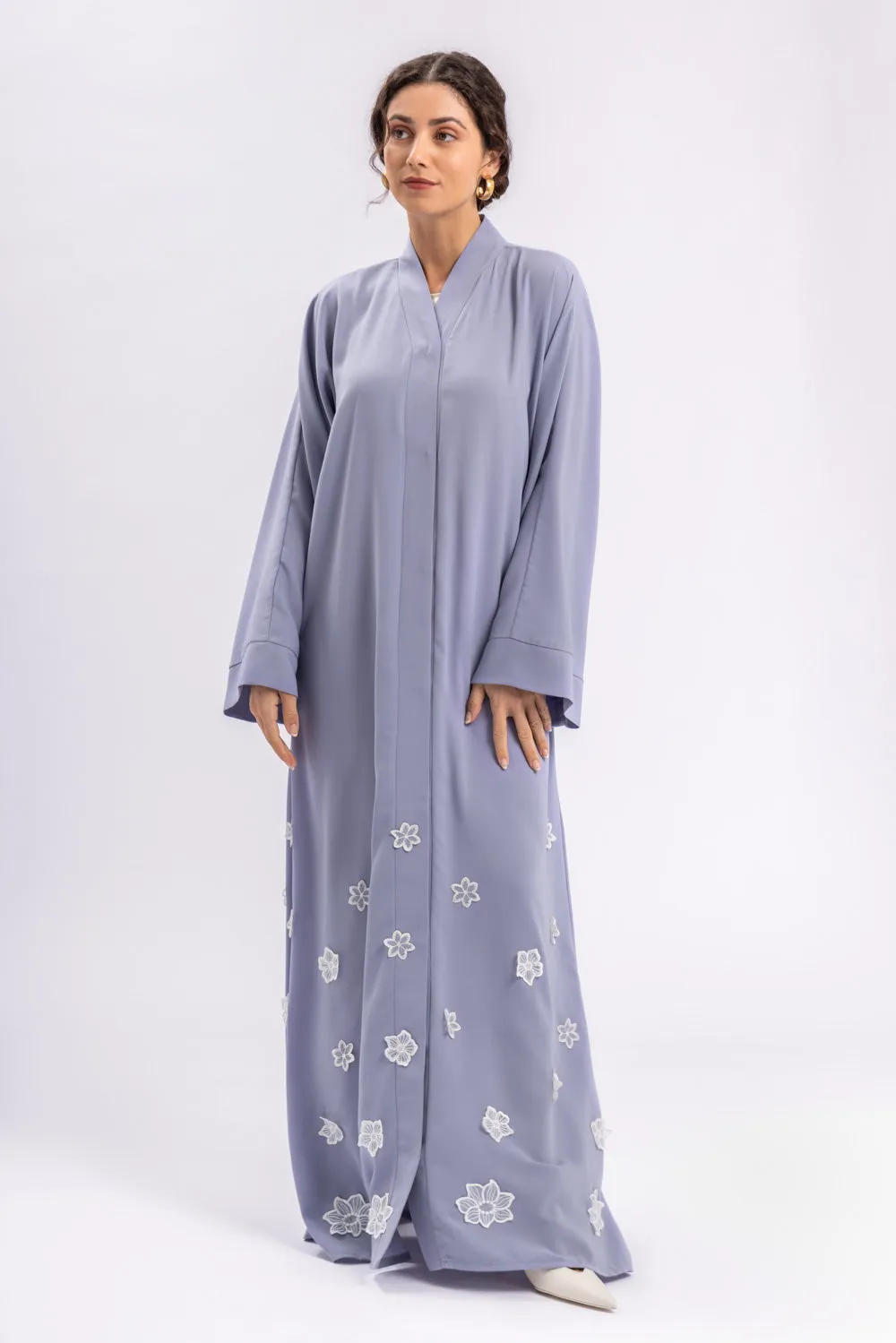 Blue Floral Open Abaya