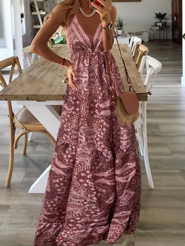 Bohemian Print Sling Sleeveless Dress