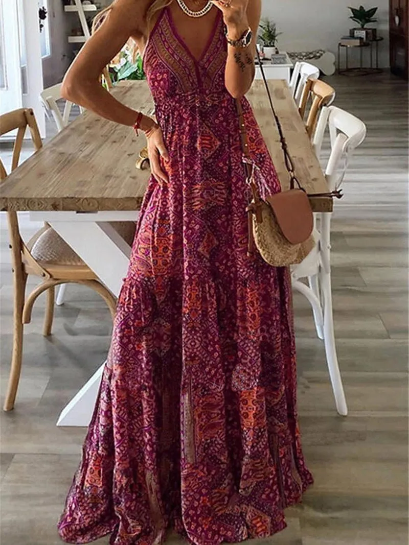 Bohemian Print Sling Sleeveless Dress