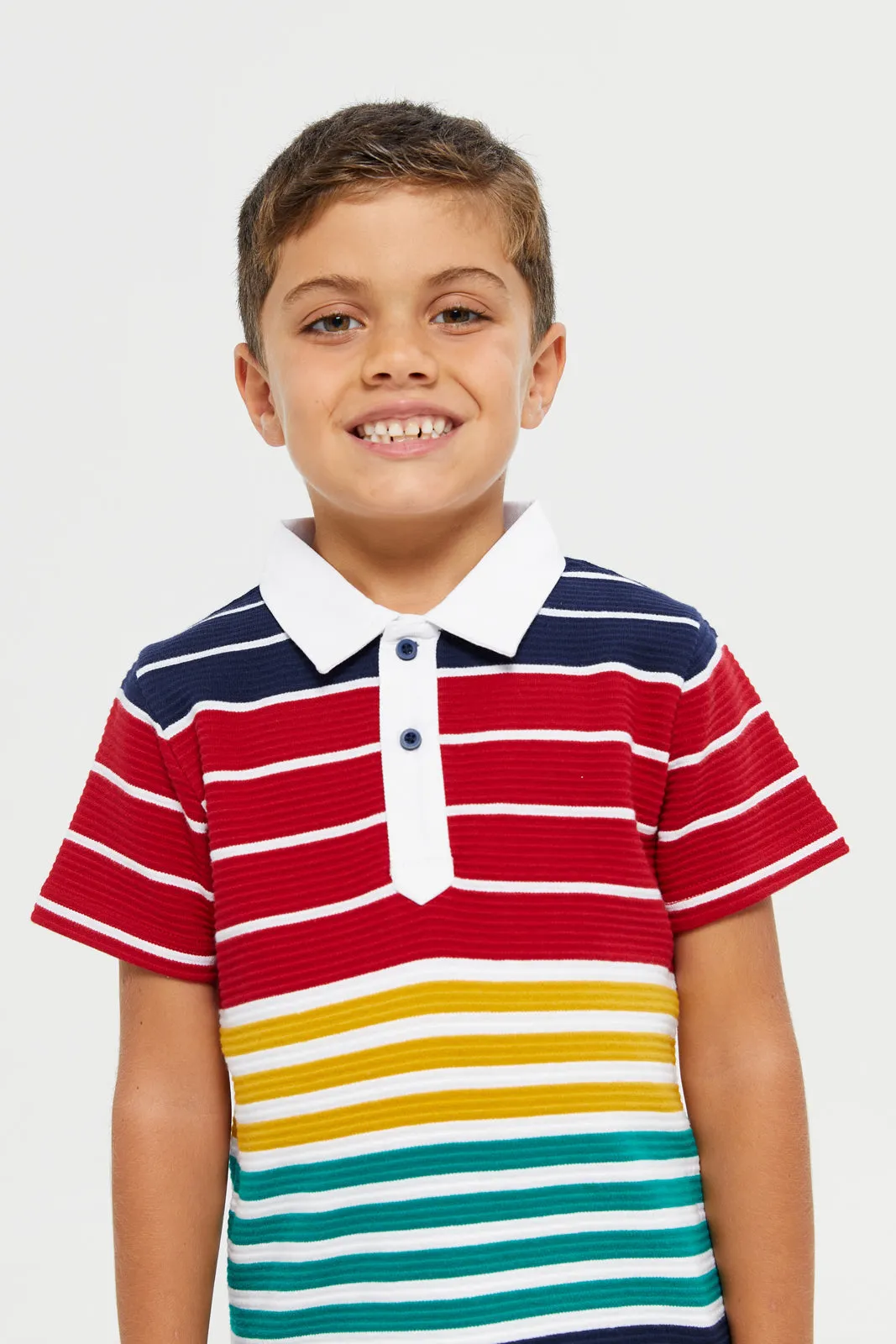 Boy Multicolour Striped Polo Shirt