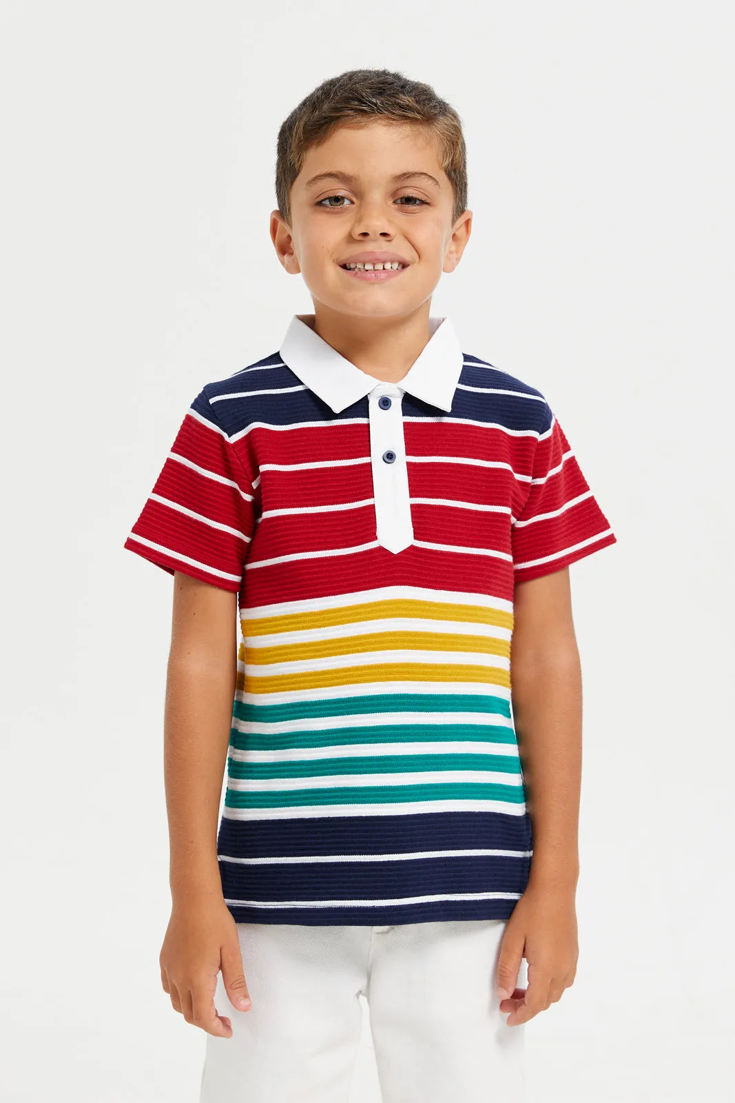 Boy Multicolour Striped Polo Shirt