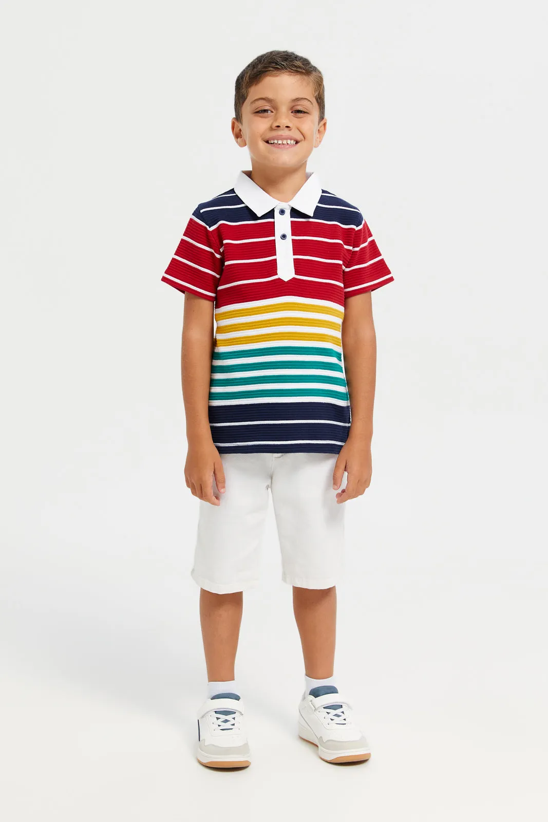 Boy Multicolour Striped Polo Shirt