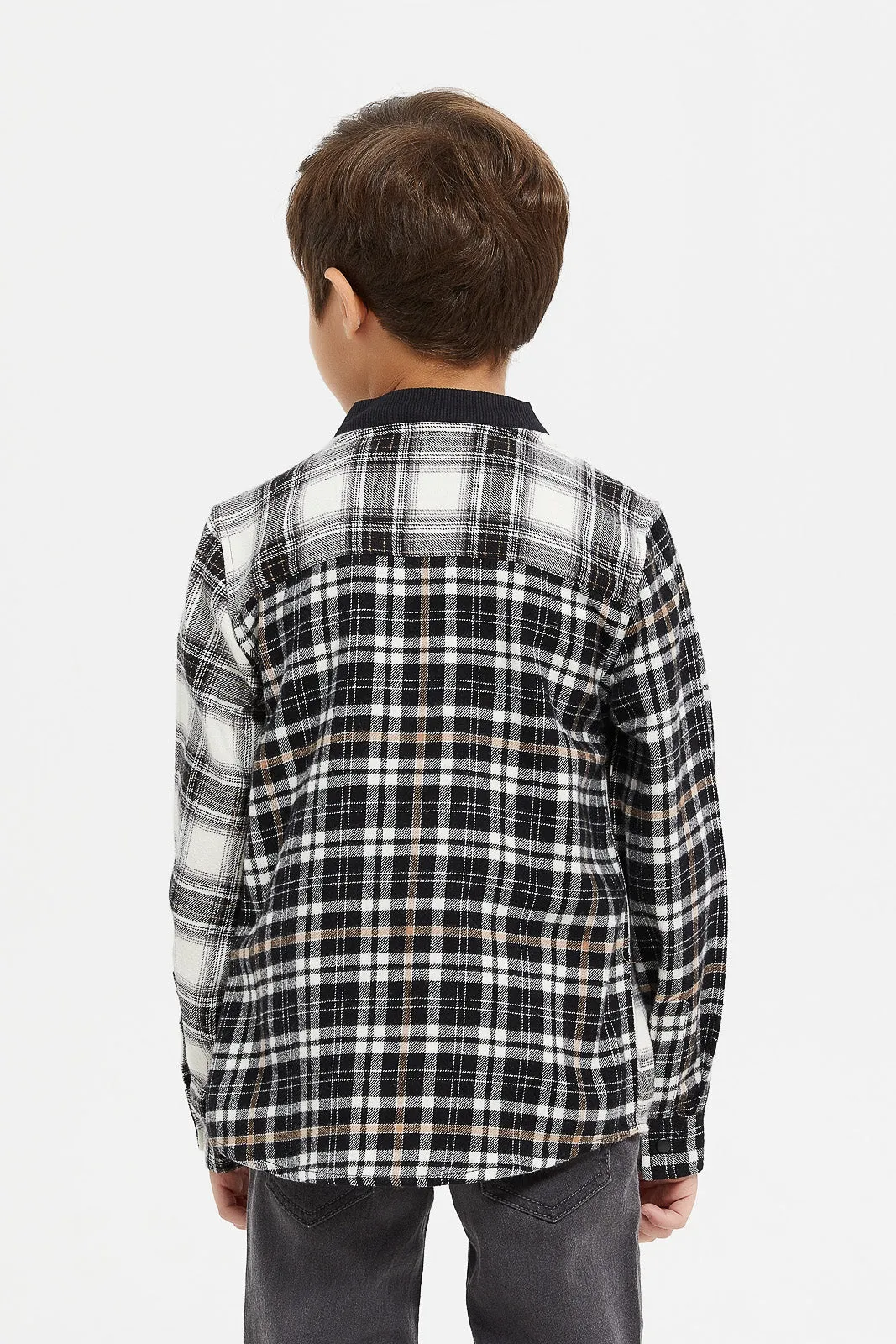 Boys Black Base Ball Flannel Shirt With T-Shirt (2 Piece)