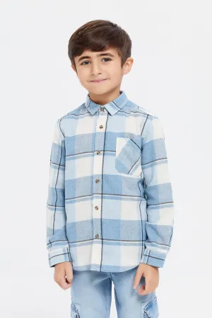 Boys Blue Brushed Checkered Shirt