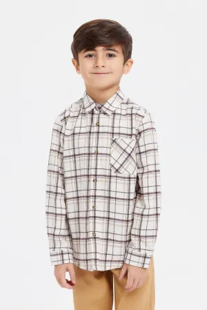 Boys Cream Brushed Checkered Shirt