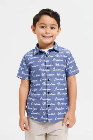 Boys White And Blue Shirt With T-Shirt Set (2 Piece)