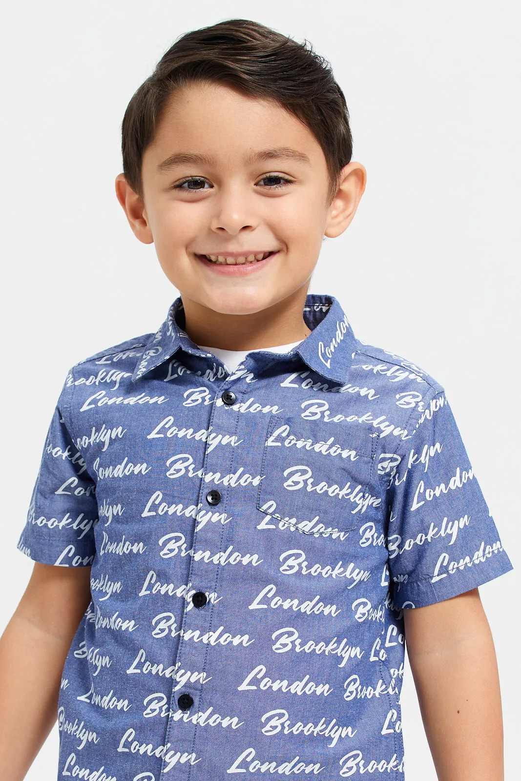 Boys White And Blue Shirt With T-Shirt Set (2 Piece)