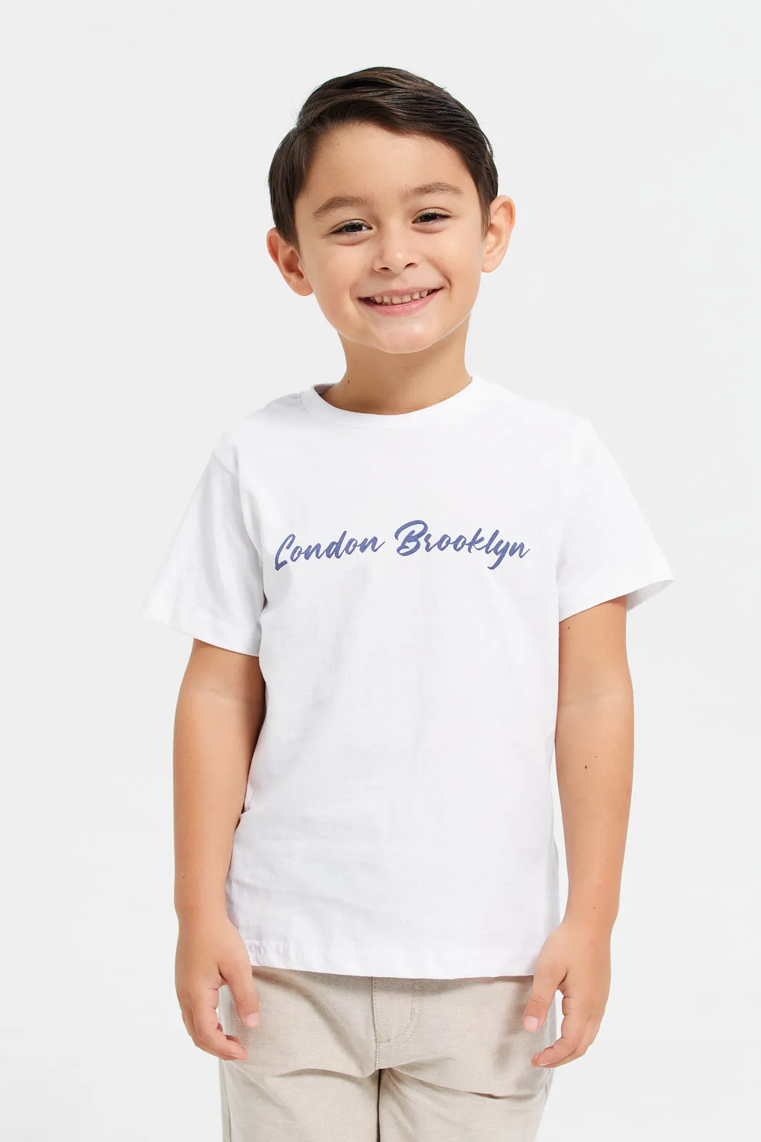 Boys White And Blue Shirt With T-Shirt Set (2 Piece)