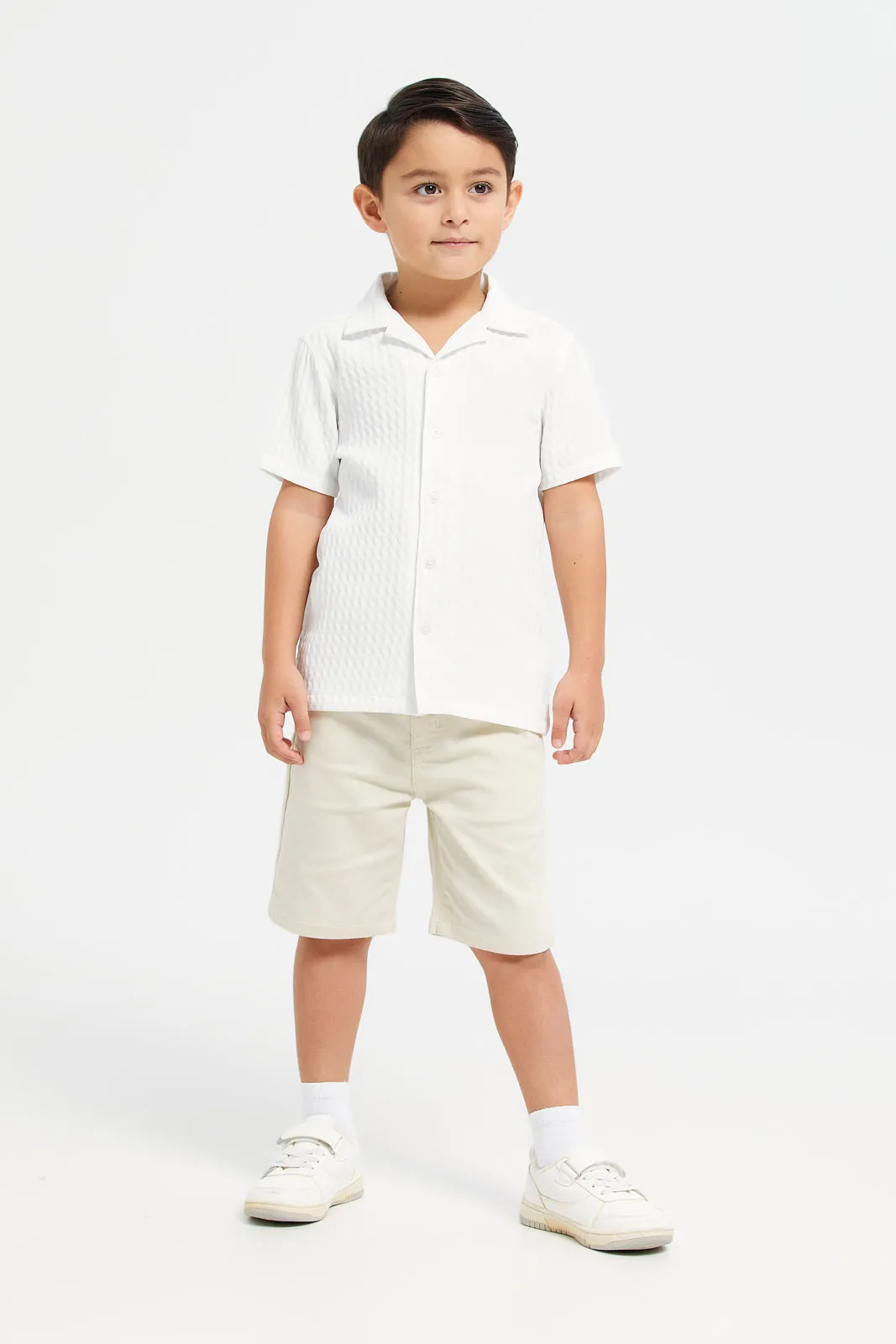 Boys White Jacquard Shirt