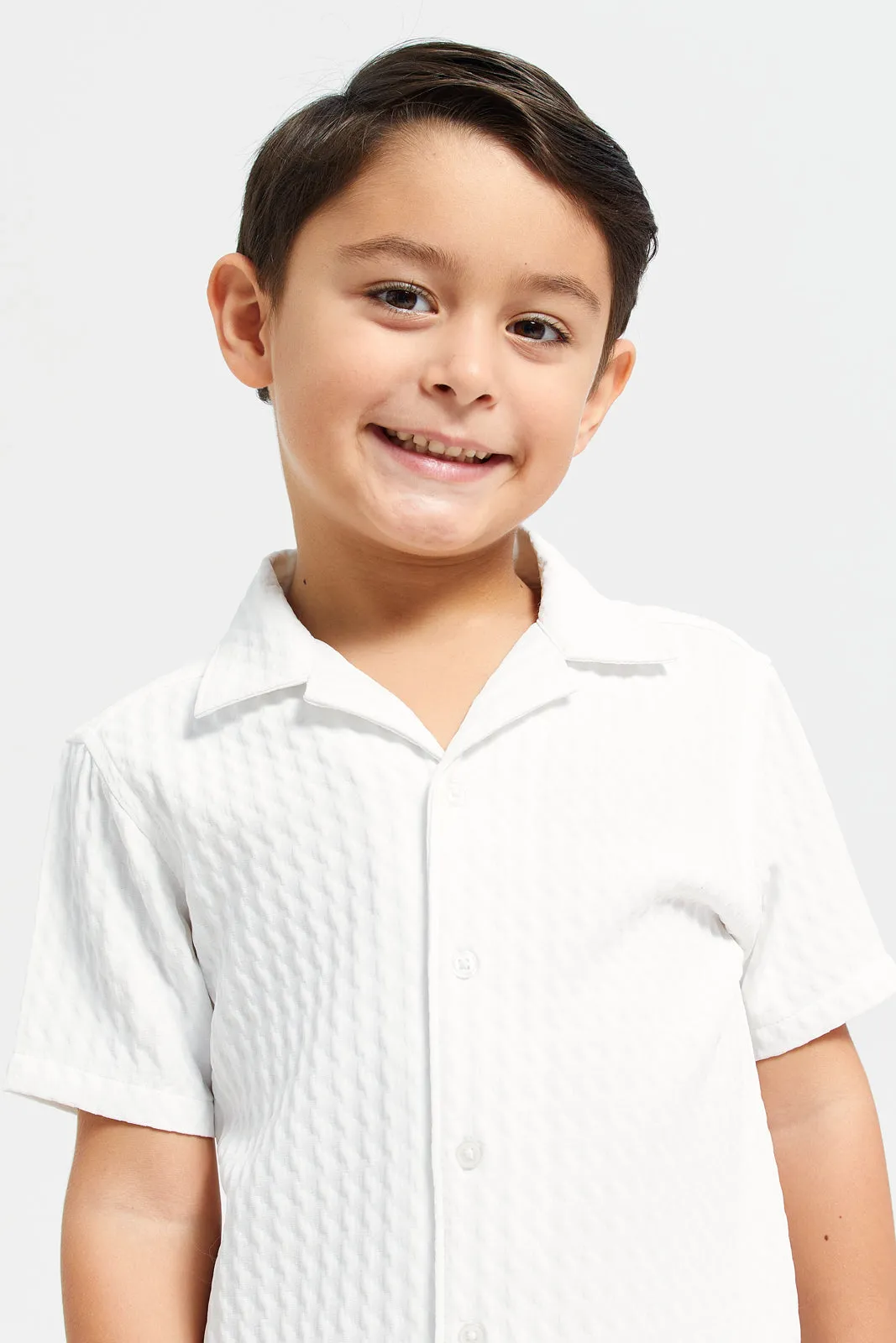 Boys White Jacquard Shirt