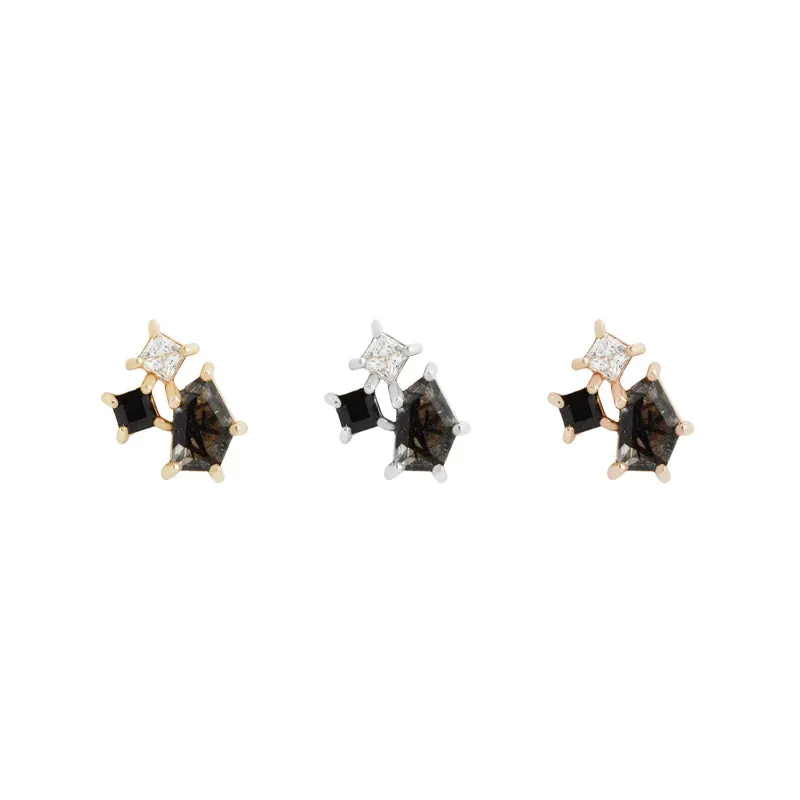 BUDDHA JEWELRY LYRA - TOURMALATED QUARTZ   BLACK SPINEL   CZ - THREADLESS END