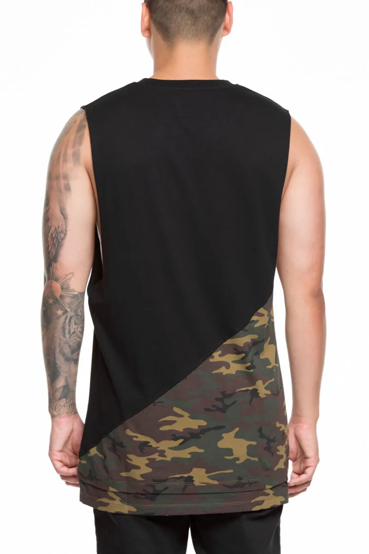 CARRÉ DIAGONAL PANEL 2 MUSCLE TEE BLACK/CAMO