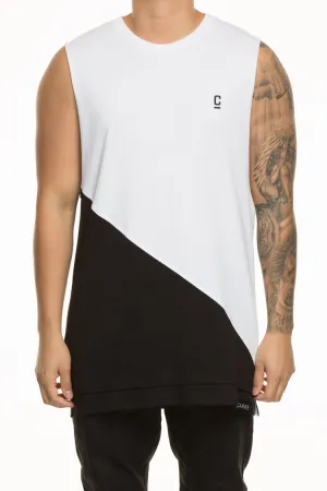 CARRÉ DIAGONAL PANEL 2 MUSCLE TEE WHITE/BLACK