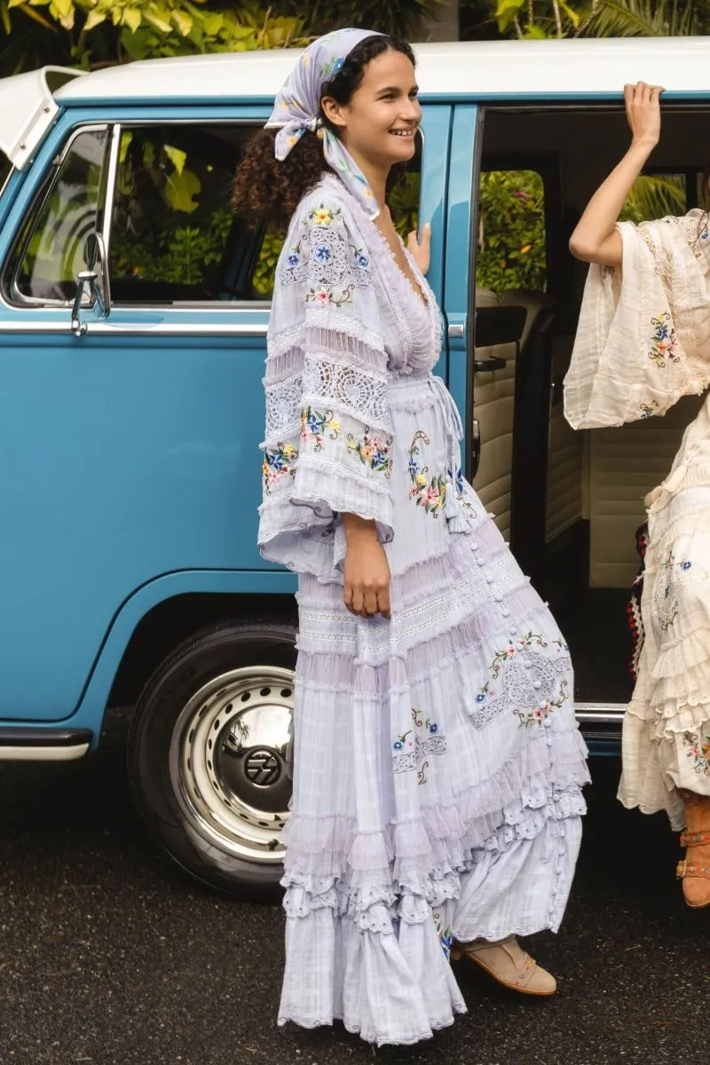 Charm Your Way - Embroidered maxi dress/duster - Rosey Tea in Baby Lavender