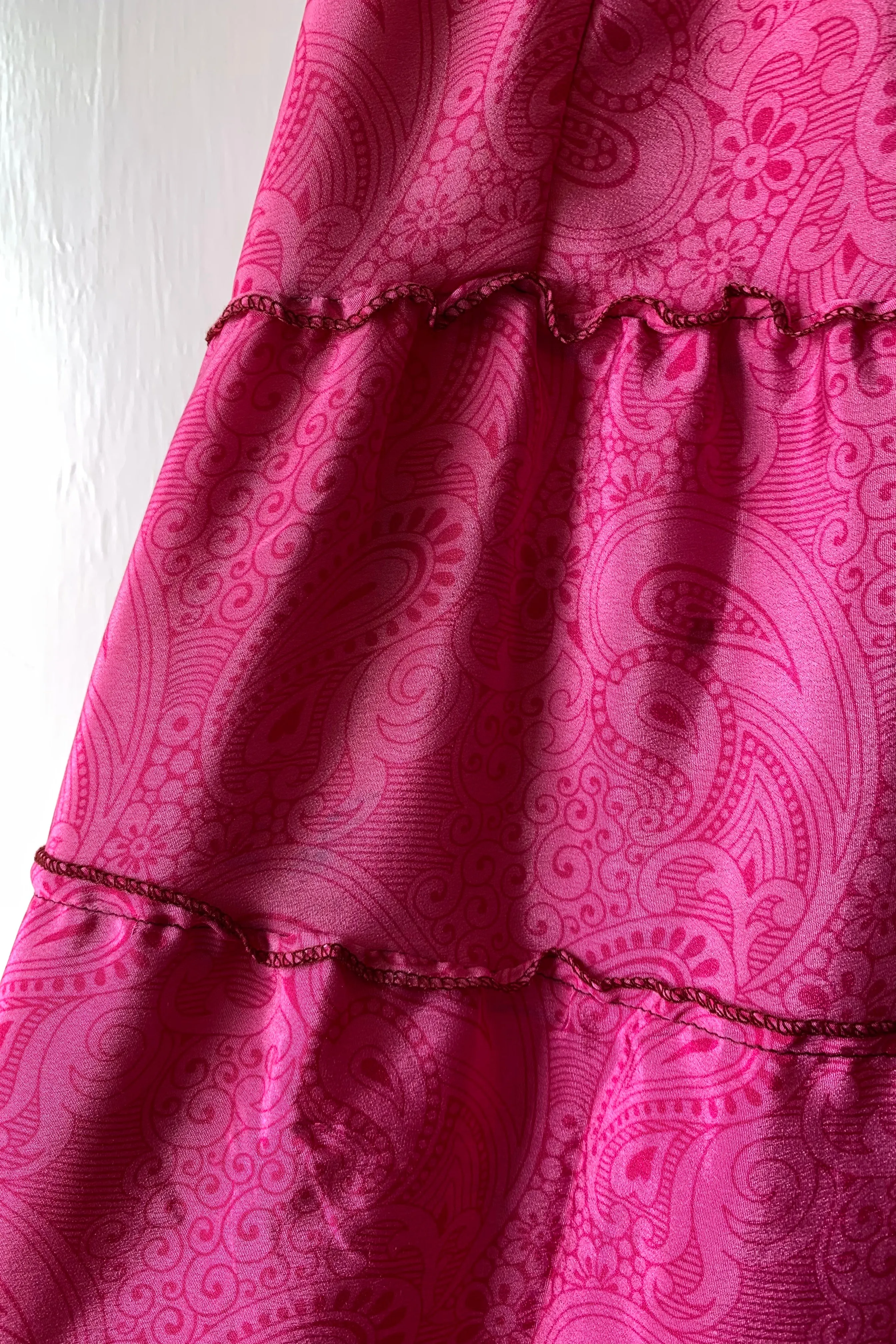 Delilah Maxi Dress - Bright Magenta Pink Paisley - Vintage Sari - Free Size M/L