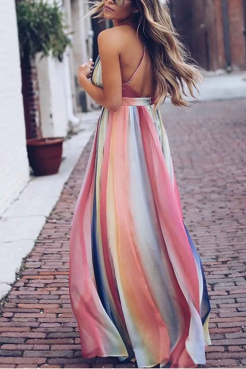 Dunnmall Sling Bohemian Print Maxi Dress