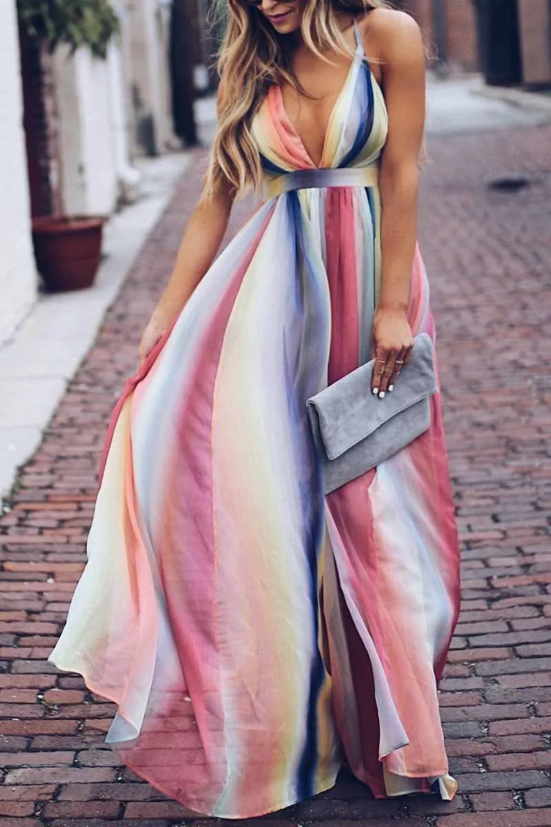 Dunnmall Sling Bohemian Print Maxi Dress