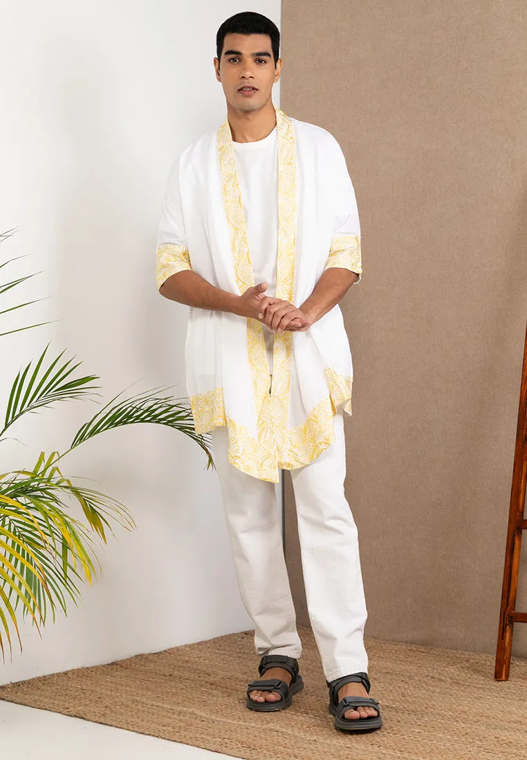 Embroidered Linen Kimono White