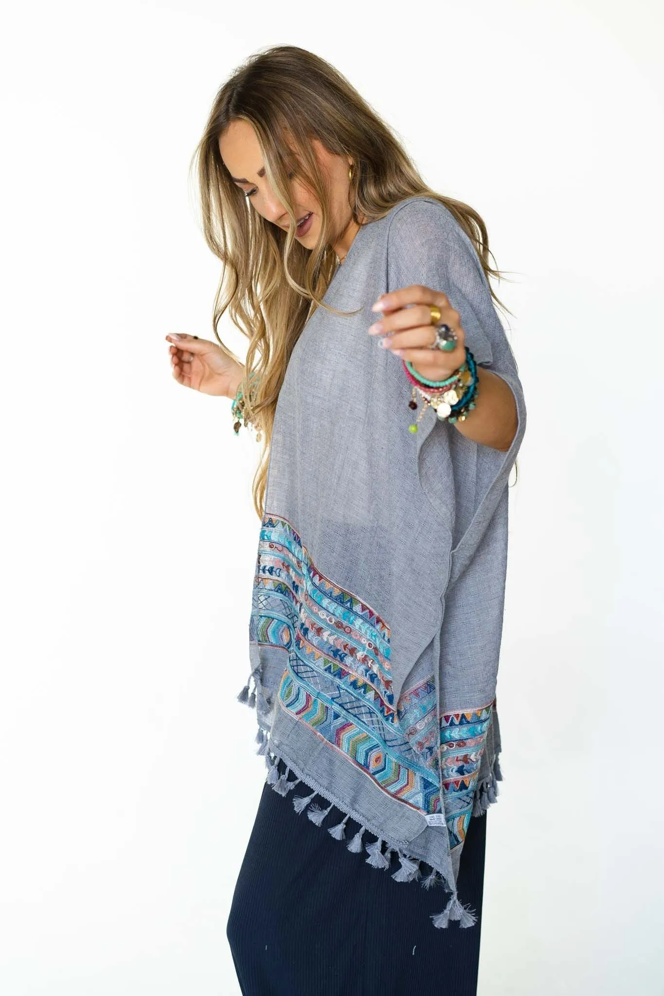 Fallon Embroidered Sleeve Kimono - Gray