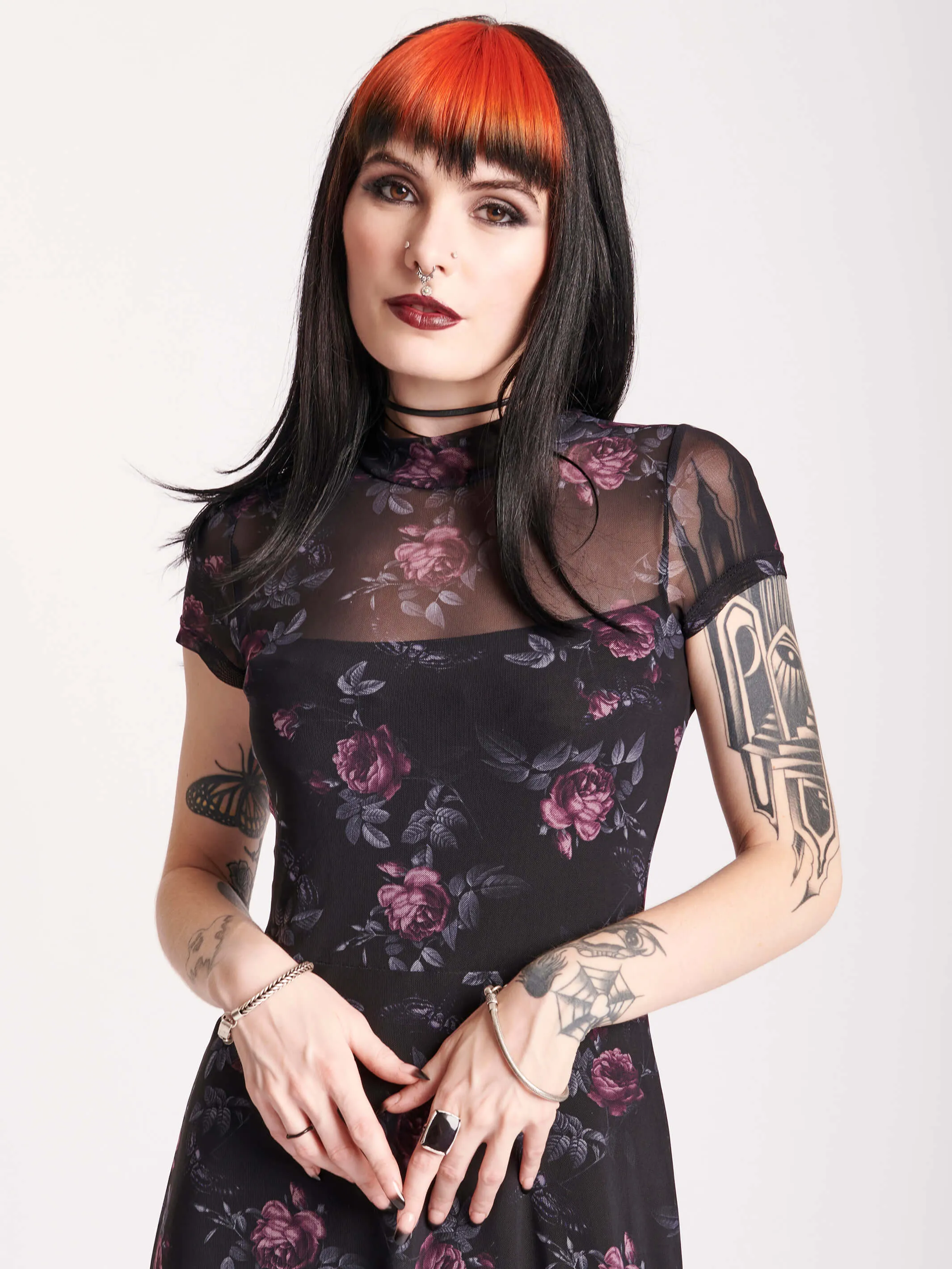 Floral Mesh Midi Dress