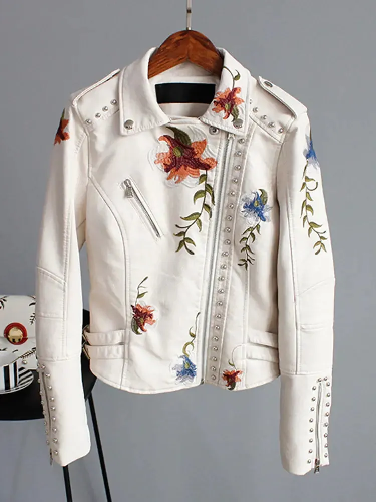 Floral Print Faux Leather Jacket