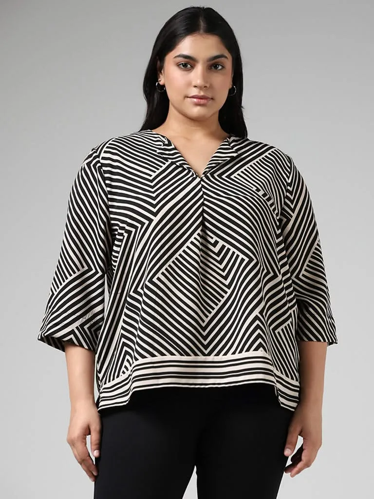 Gia Geometric Striped Black Top