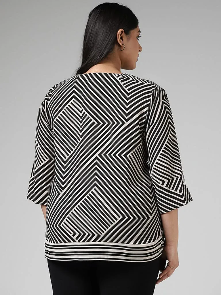 Gia Geometric Striped Black Top