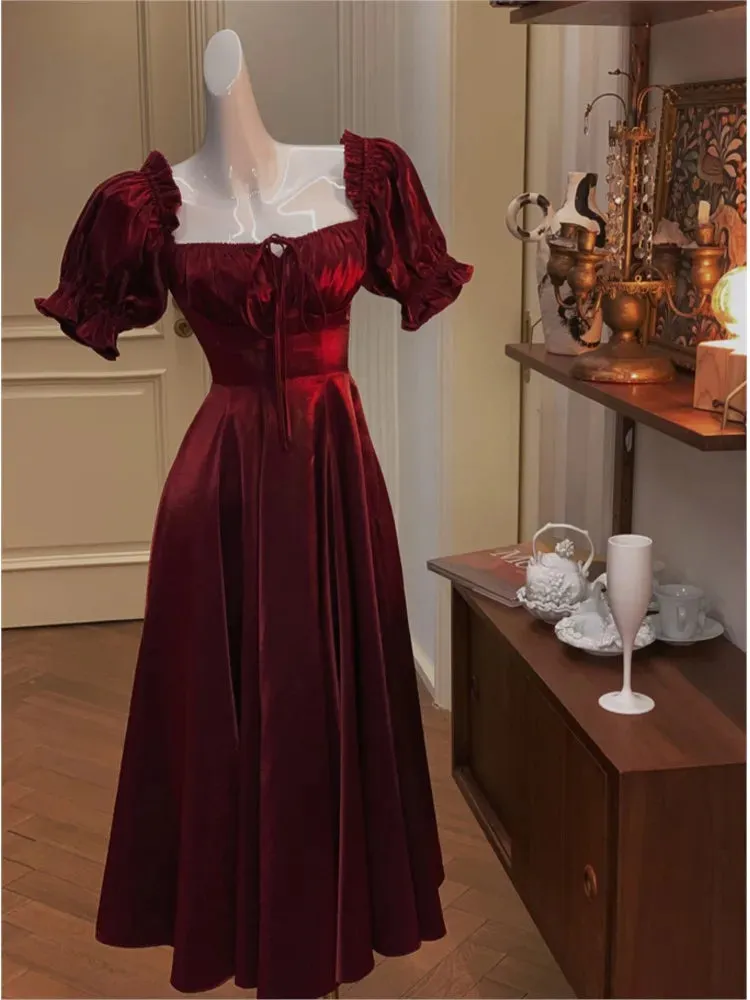 Girlary Elegant French White Wedding Party Dress Women Vintage Burgundy Romantic Prom Vestidos Summer Korean A-line Graduation Dresses