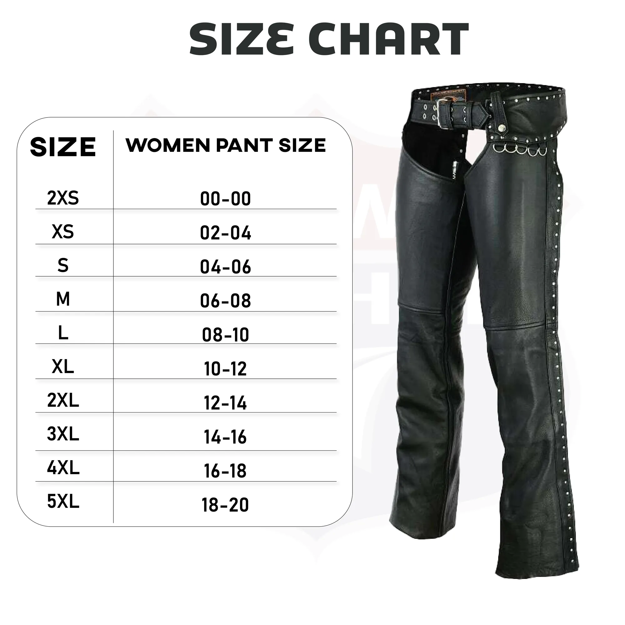 HL12801STUD Low rise Ladies Motorcycle Leather Chaps Studded Women Biker