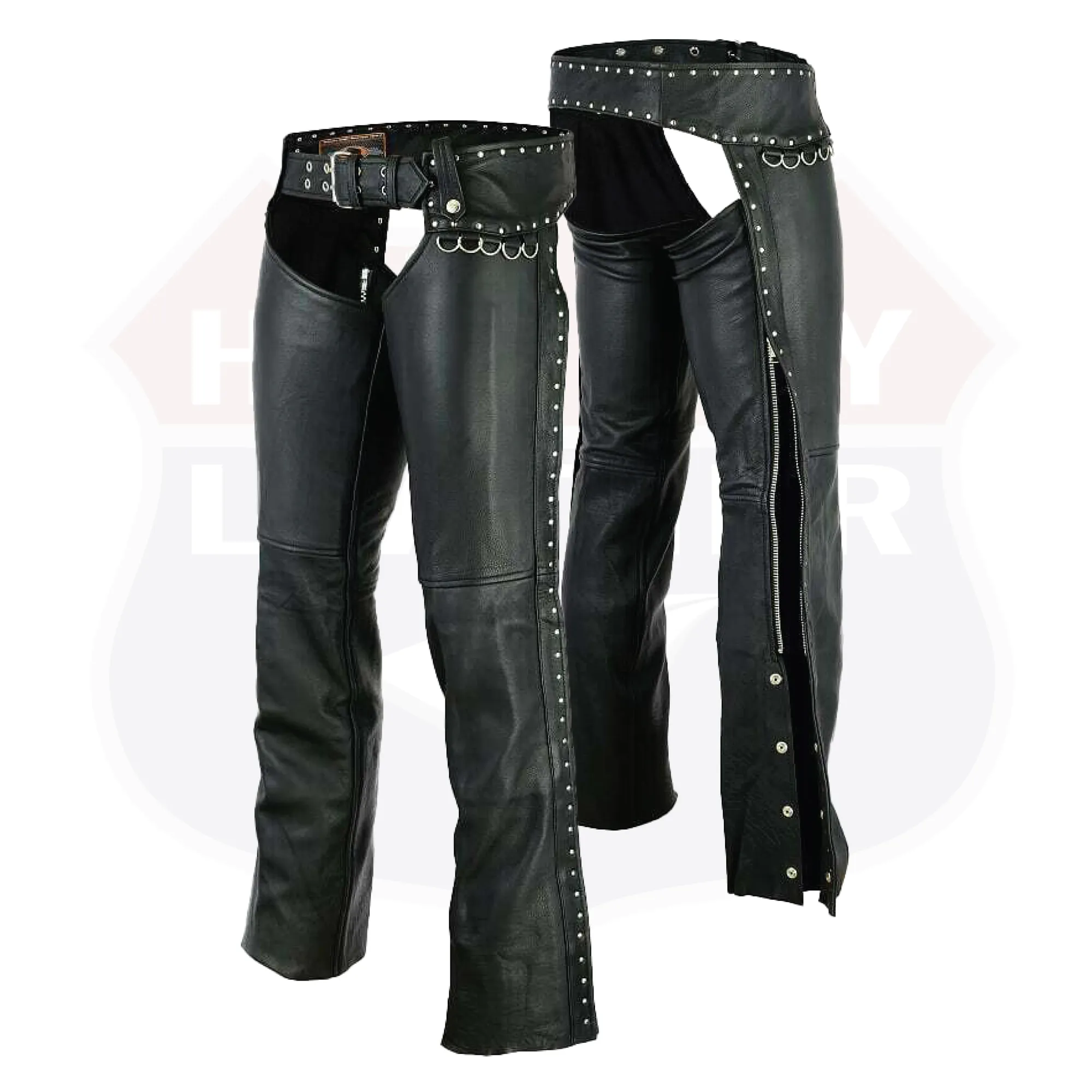 HL12801STUD Low rise Ladies Motorcycle Leather Chaps Studded Women Biker