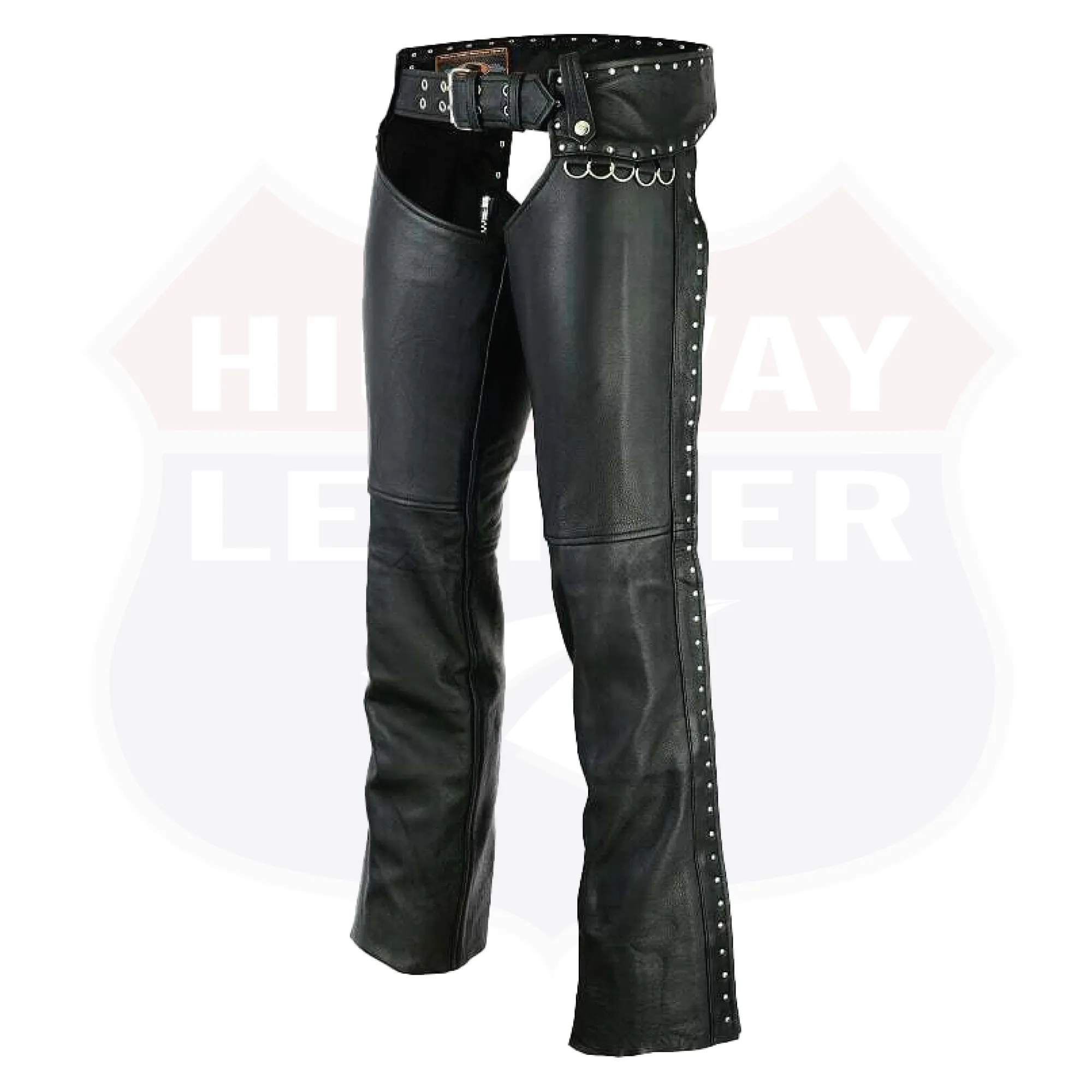 HL12801STUD Low rise Ladies Motorcycle Leather Chaps Studded Women Biker