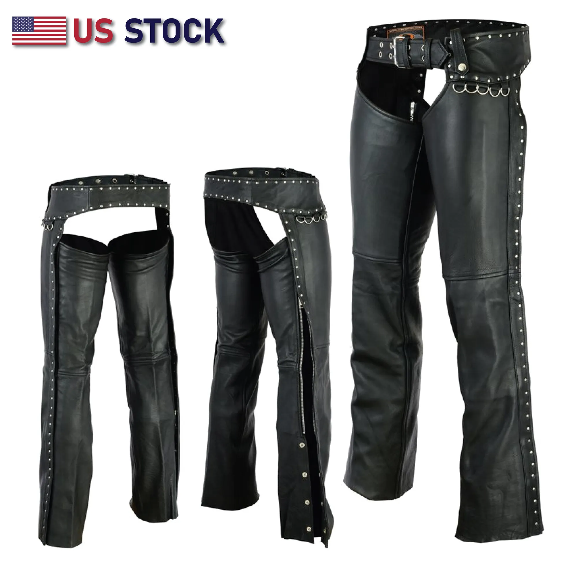 HL12801STUD Low rise Ladies Motorcycle Leather Chaps Studded Women Biker