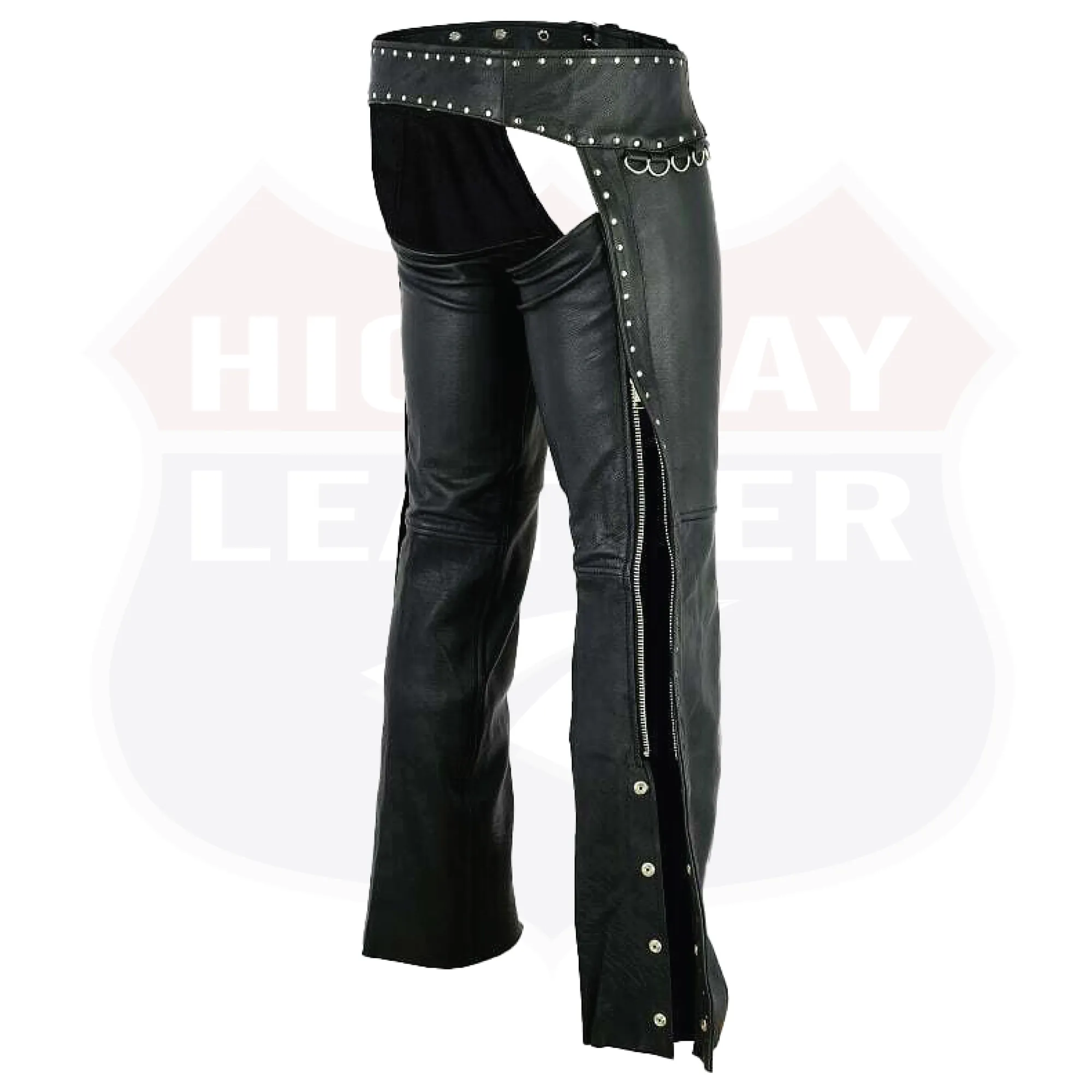 HL12801STUD Low rise Ladies Motorcycle Leather Chaps Studded Women Biker