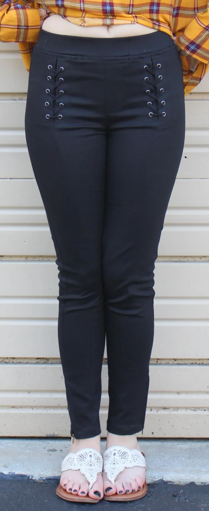 Lace Up Leggings, Black