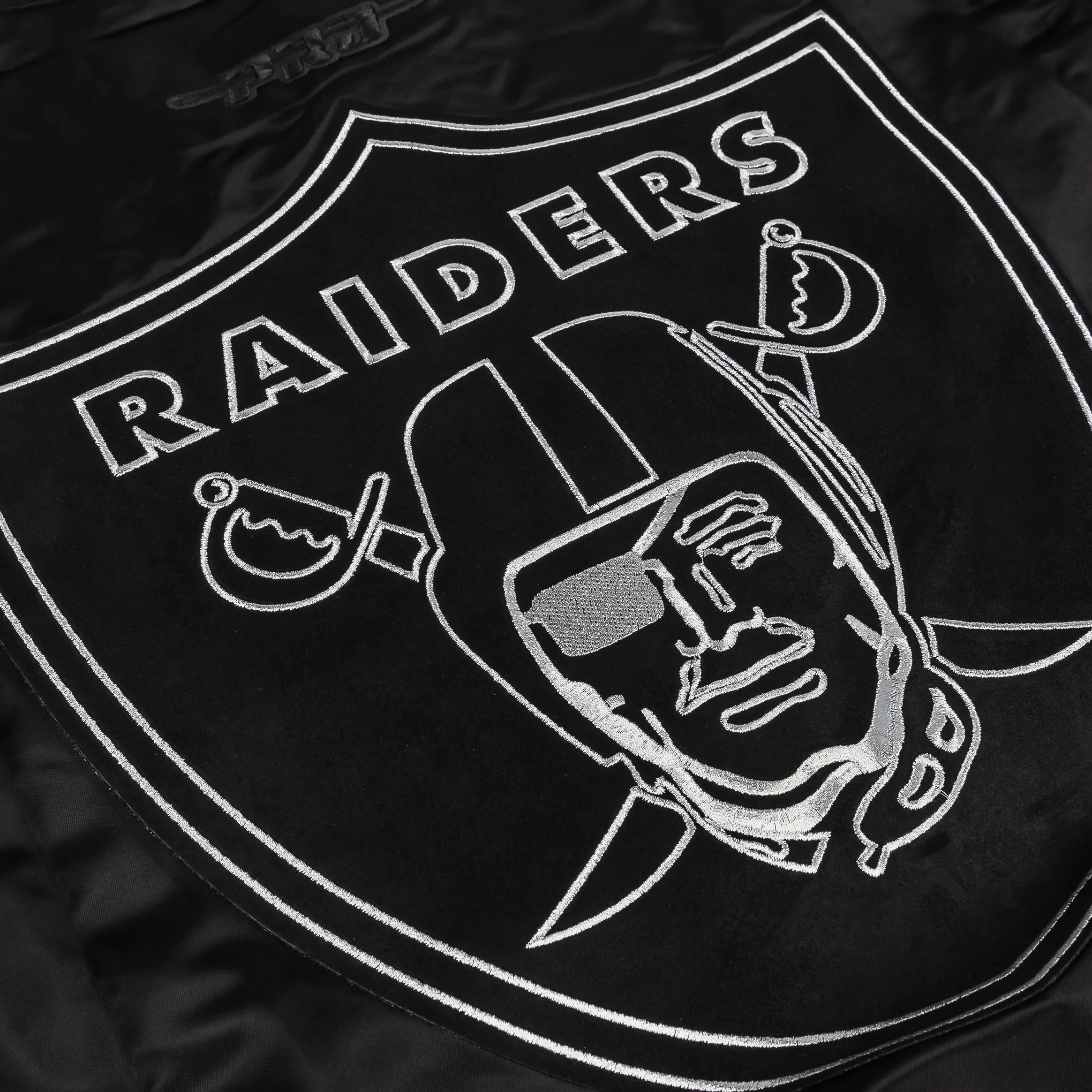 Las Vegas Raiders Satin Varsity Mens Jacket (Black/Grey)